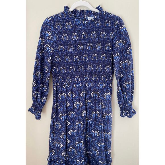 Pink City Prints Isabel Smocked Midi Dress Midnight Vine  Blue Tuckernuck M - Picture 5 of 9